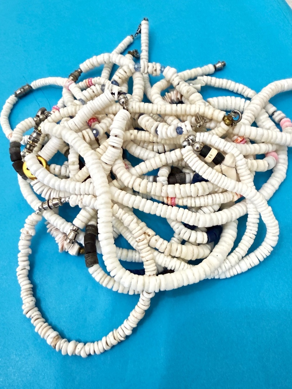Collection of Vintage Puka Shell Necklaces & Heishe Bead Jewelry Hawaiian Surfer